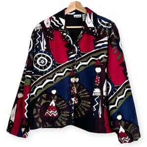 Units Multicolored Art To Wear Lightweight Cotton Blazer Jacket Women's Size L